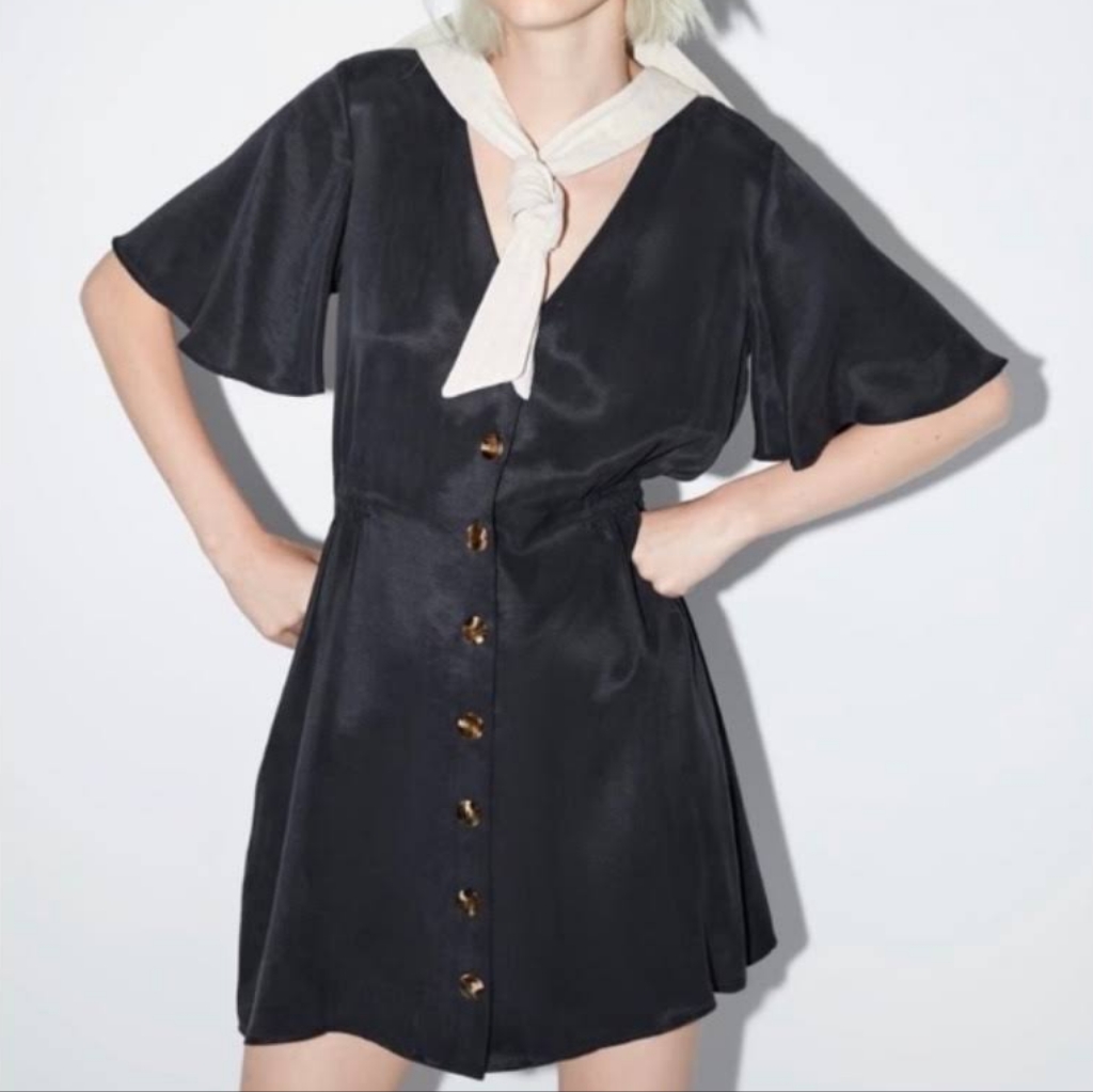 Zara | Fillsens Lyocell Black Button Down Mini Dress | Small